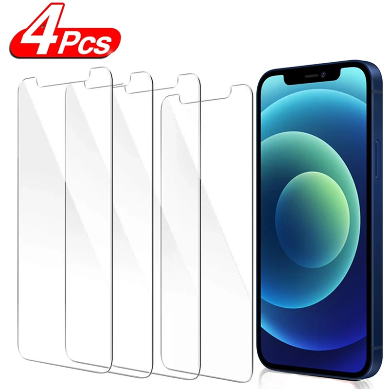 

4PCS Protective Glass on For iPhone 13 11 12 Mini Pro Max screen protector Tempered Glass For iPhone 6 S 7 8 Plus X XR XS Max SE