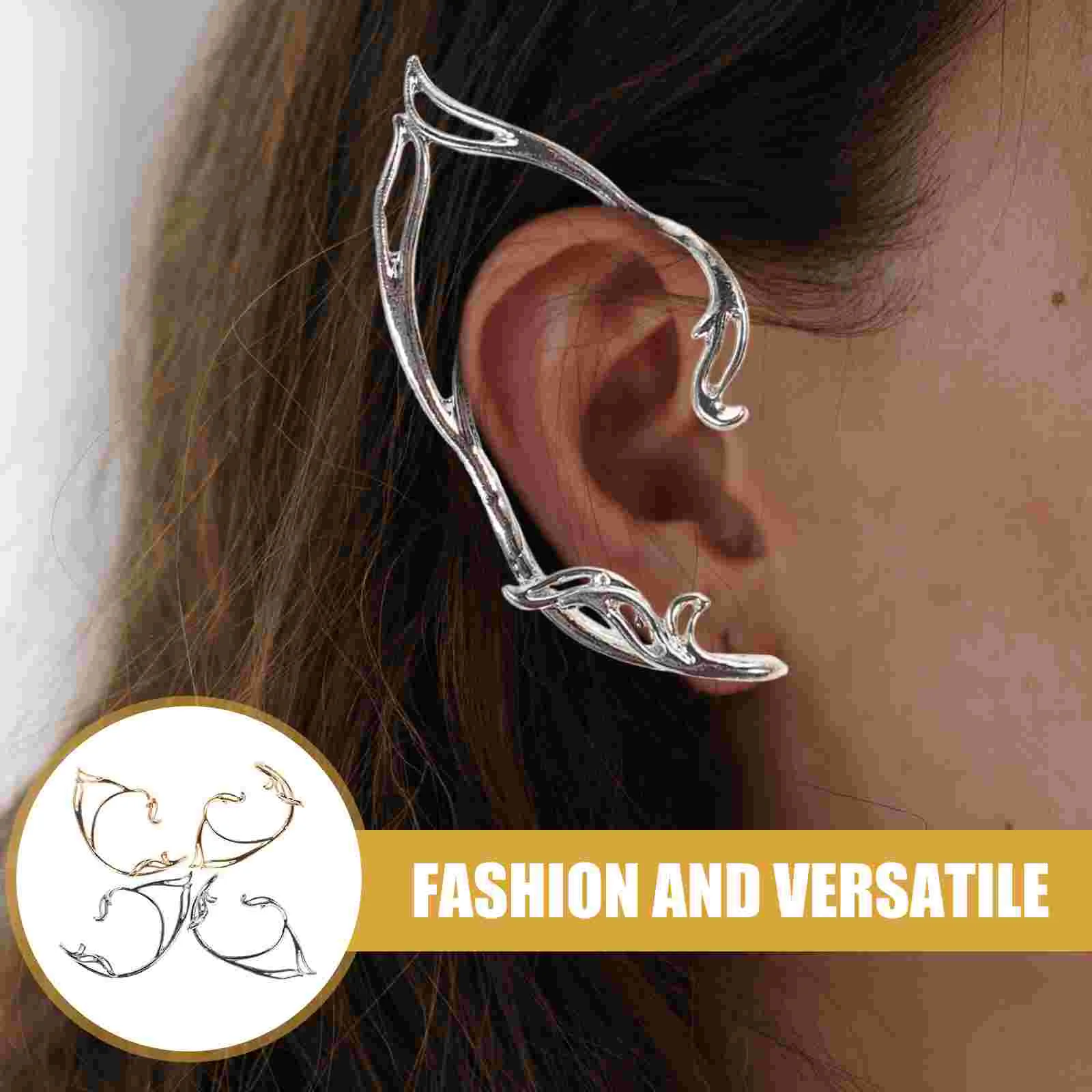 2-парные серьги-каффы без пирсинга в виде эльфа серебряные универсальные серьги