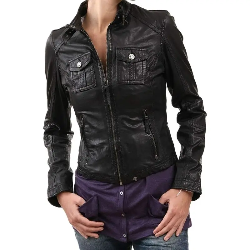 Women Genuine Lambskin Leather Jackets High Quality Designer Slim Fit Black