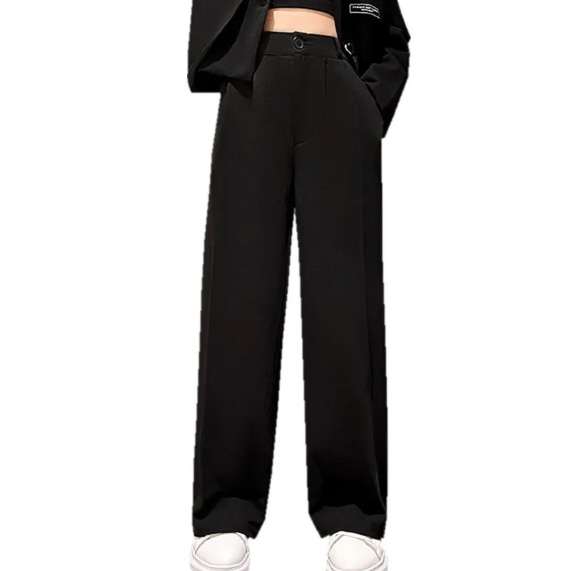 

Teen Girls Black Blazer Pants Four Seasons Hot Sales High Waist Cotton Long Trousers Korean Fashion Wide Leg Pants Child Clothes