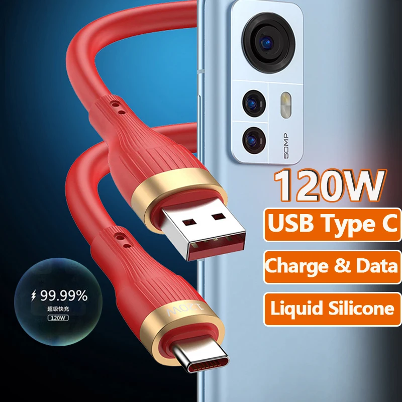 

120W 6A Liquid Silicone USB C Super Fast Charging Data Cable For Xiaomi Redmi POCO Samsung Oneplus Huawei Type C USB Charge Cord