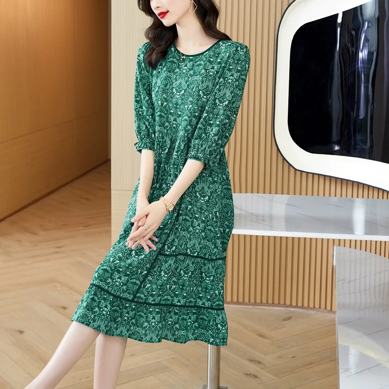 Женское платье с коротким рукавом длинная свободная юбка цветочным принтом и