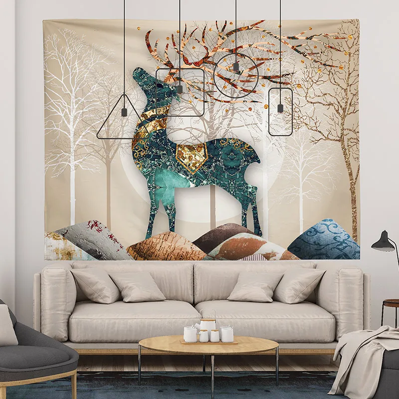 

Nordic Deer Tapestry Creative Plush Luxury Design Background Wall Art Tapestry Living Room Tapiz Colgante Home Accessories DG50T