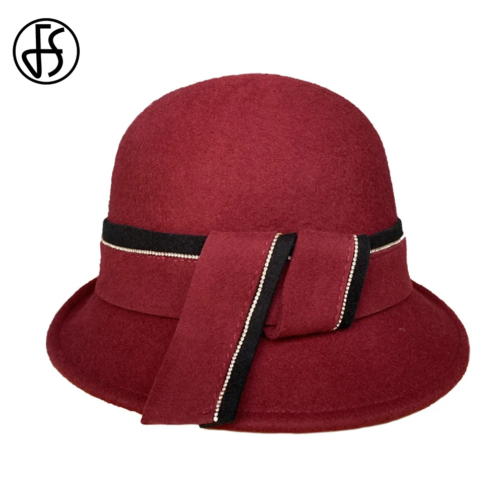 

FS French Vintage Fisherman Hats For Women Fashion Versatile Curl Brim Basin Cap Ladies Autumn Winter Wool Felt Bowler Fedoras