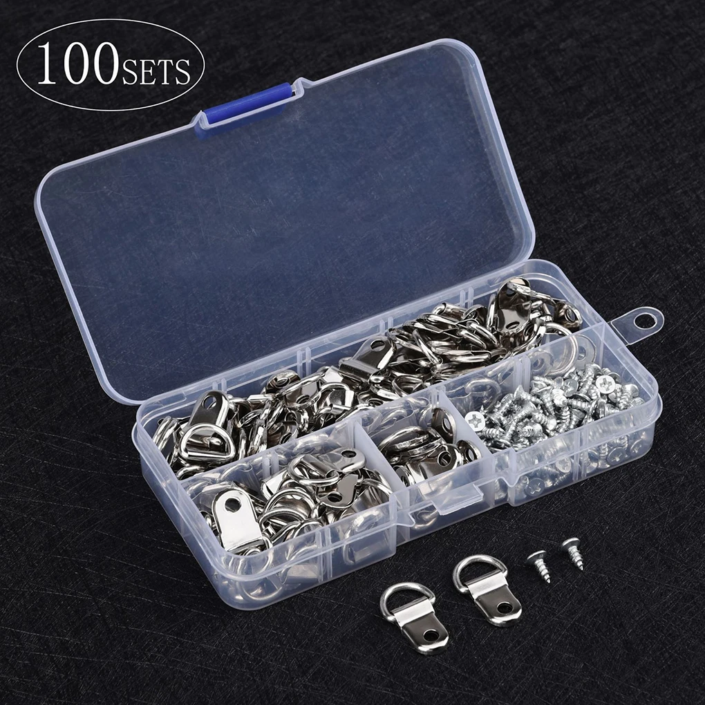 

100pcs Picture Frame Wall Hook Hanger Assorted Set Photo Frame Wall Mount Ring Hanger with Storage box D Hook