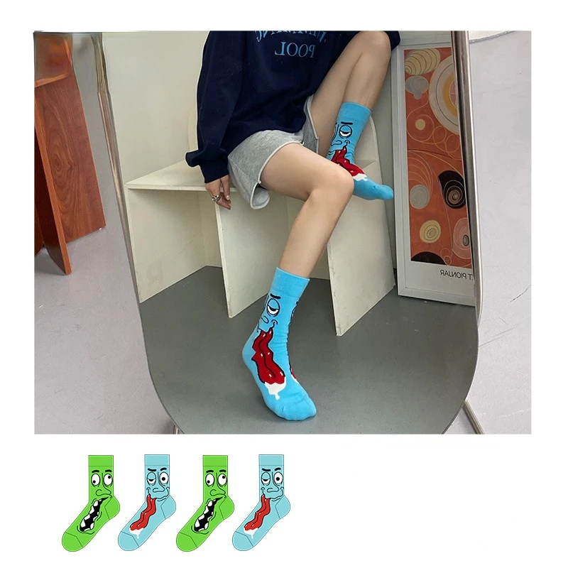 Funny cartoon illustration cotton socks, mid-tube socks for male and female couples  women socks men socks boy socks girl socks