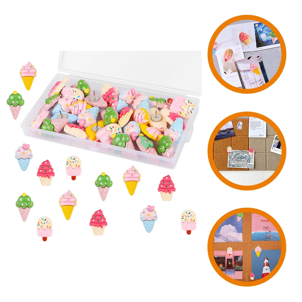 

15 Pcs Ice Cream Pin Desk Accessories Women Thumb Tacks Press The Nail Compact Pushpins Plastic Daily Use Travel Office for