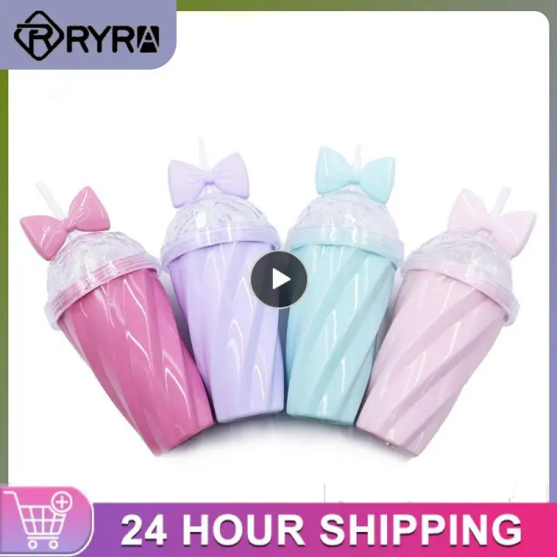

5/8/10PCS Bow Twist Cup Creative Coffee Cup Candy Color Plastic Tumbler With Lid Bow Candy Cup Internet Celebrity