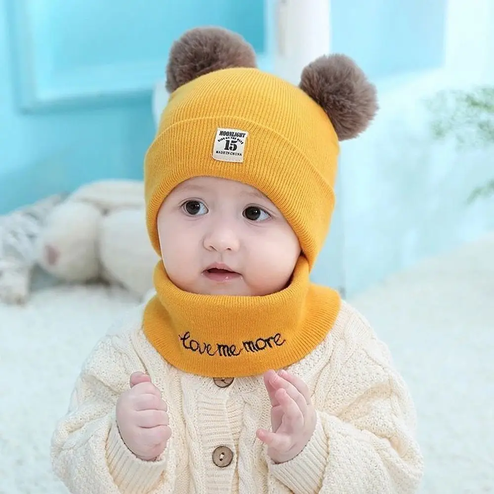 

2 Pcs Knitted Plush Baby Winter Hats Scarf Baby Beanies Cap Hat For Girls Boys Kids Winter Warm Hat Scarf Set