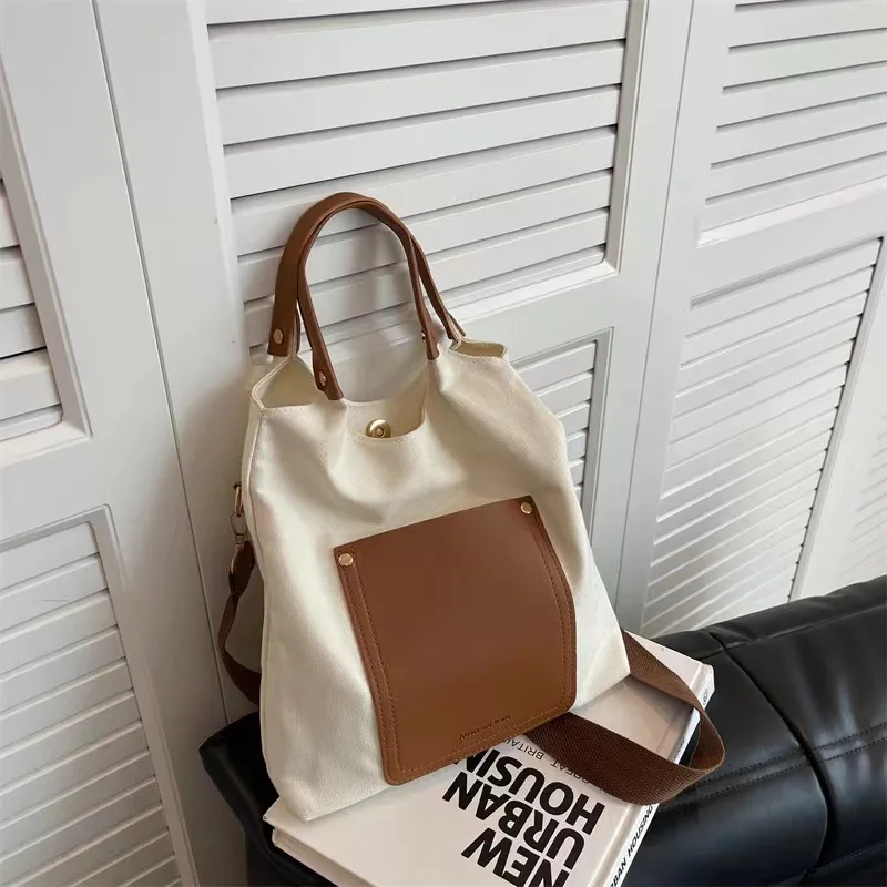 

Women's Handbags 2023 Trend Design Bucket Bag Canvas Crossbody Tote Pouch Fashion Contrasting Colors Shoulder bag White handbag