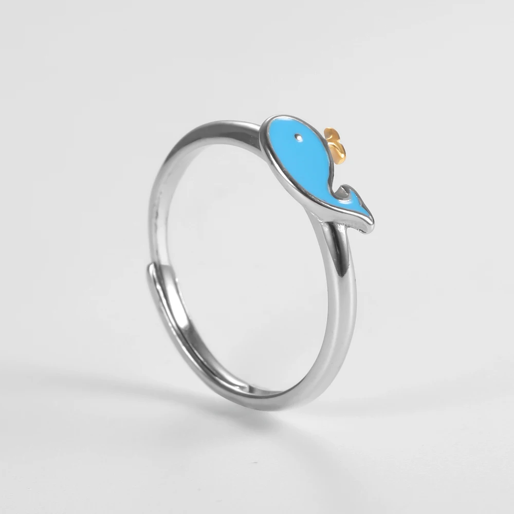 Женские открытые кольца из стерлингового серебра 925 пробы с милым голубым Китом