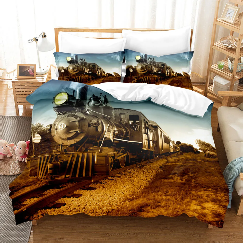 

Old-fashioned Train Bedding Set 3D Steam Train Duvet Cover Comforter Bed Single Twin Full Queen Size Youth Boys Gif