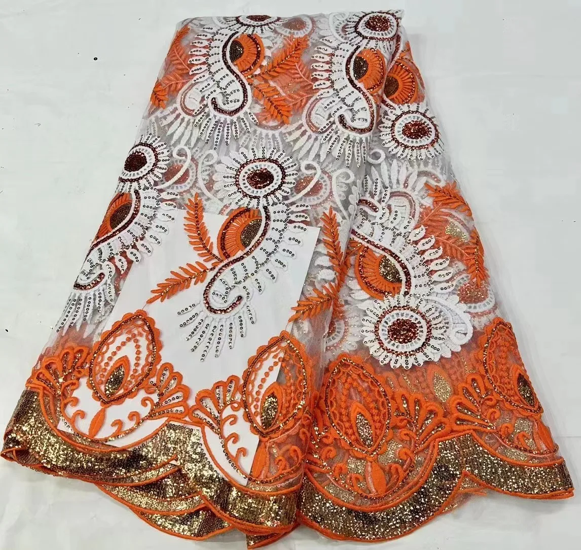 

2022 Net Organza African Lace Fabric 5 Yards High Quality Nigerian Wedding Sequins Embroidery French Tulle Lace Fabric For Dress