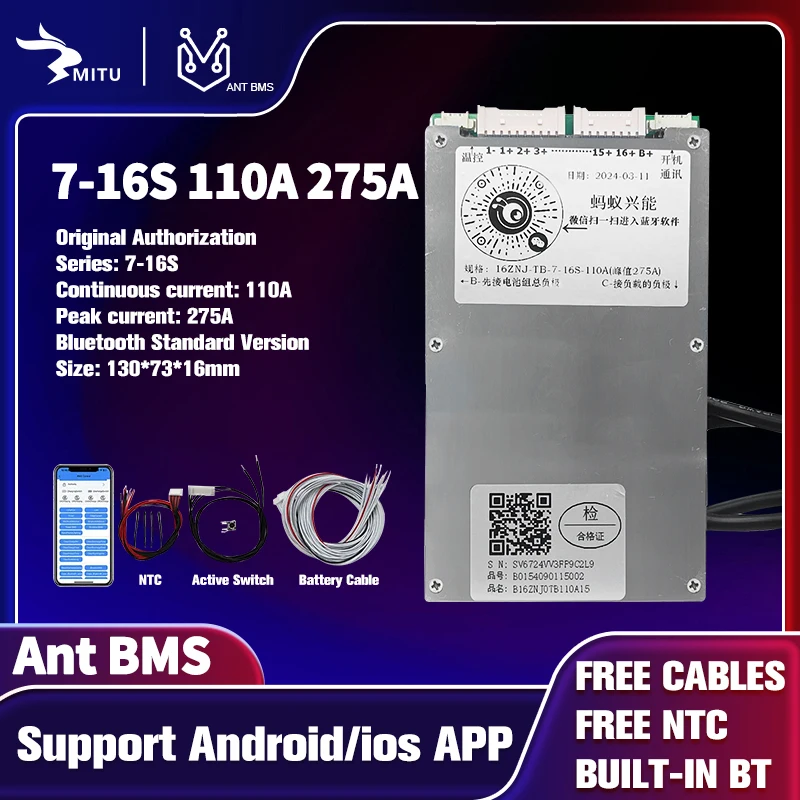 Smart ANT BMS 7S 16S 110A 275A 8S 9S 10S 11S 12S 13S 14S 15S 24 в 36 48 60 72 Lifepo4 Li-Ion LTO Bluetooth APP баланс