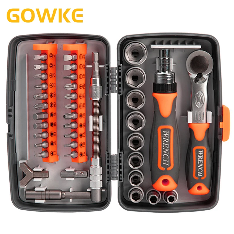 GOWKE Multifunction Ratchet Screwdriver Set 38 in 1 Professional Hex Torx PH2 Tips Bits Screw Driver Mini Tool Case for Repair