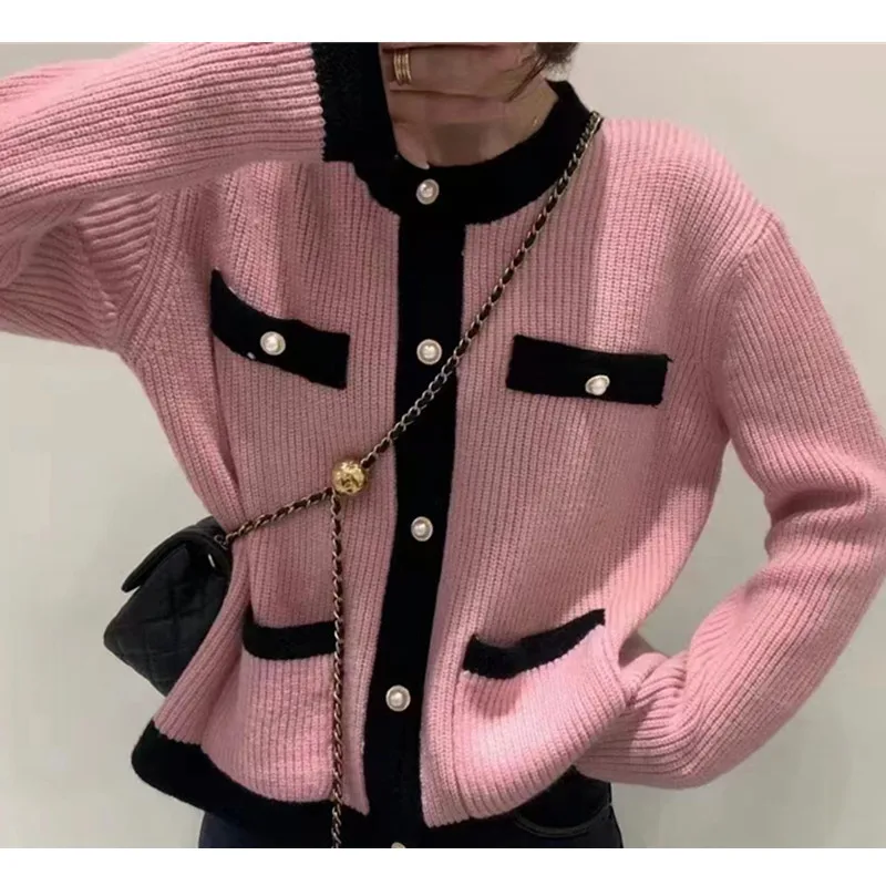 

Pink Sweather Jackets Korean Fashion Luxury Jacket Autumn Winter 2022 Vintage Top Women's Short Cardigan Sweater Coat Sweet