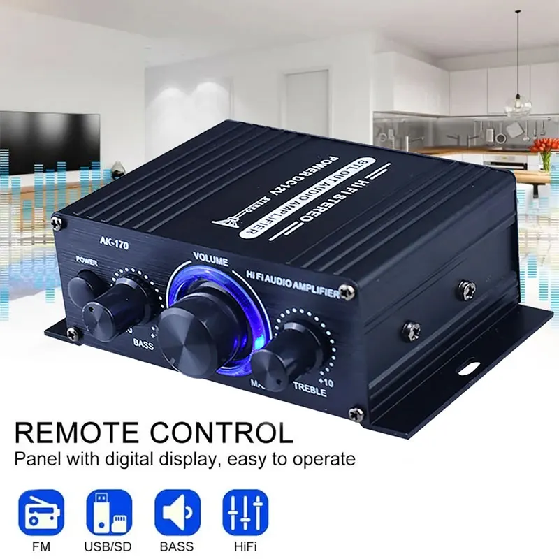 Мини аудио стерео усилитель мощности AK170 12 В 400 Вт Hi-Fi стереозвук для микрофона