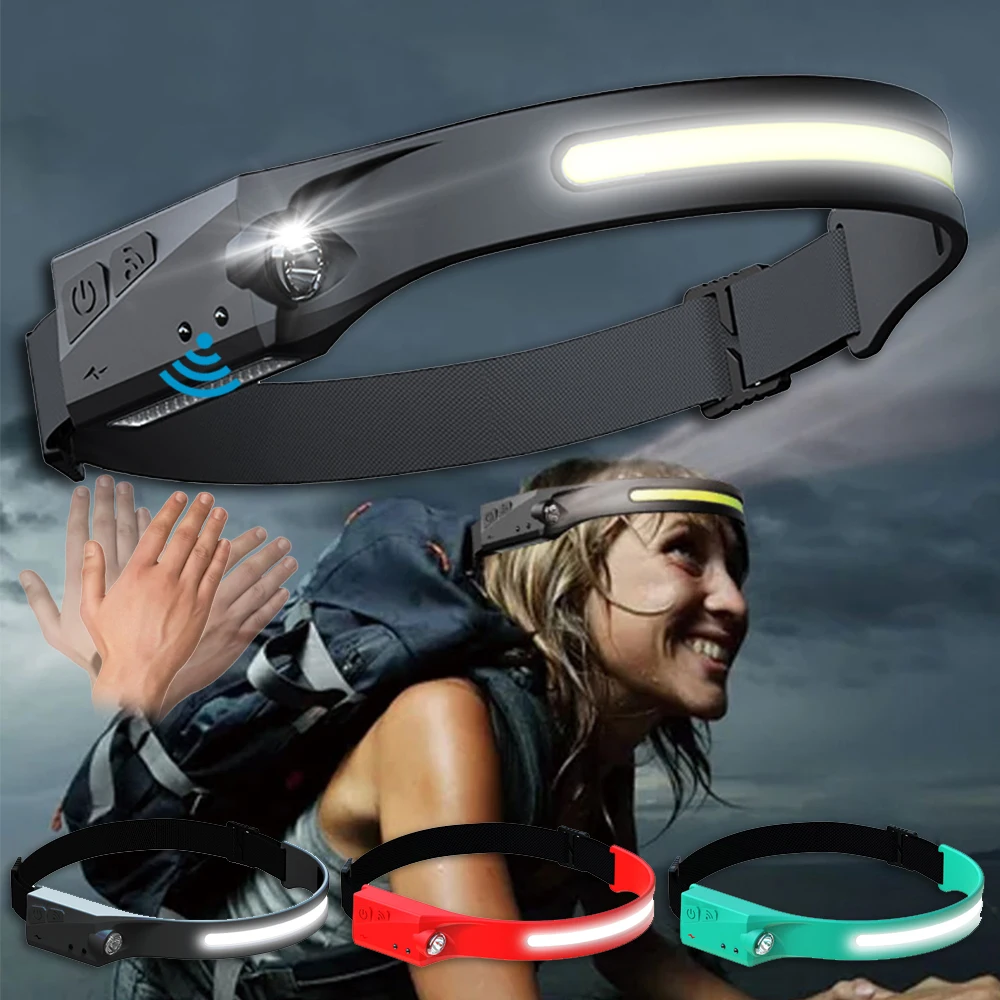 

XPG+COB LED Headlamp Induction Head Lamp With Built-in Battery Flashlight USB Rechargeable Head Torch 5 Modes Work Light Lamp