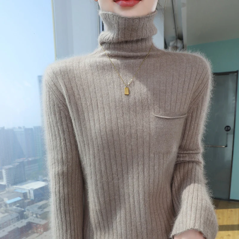Женский осенне-зимний кашемировый свитер из 100% норки джемпер с высоким