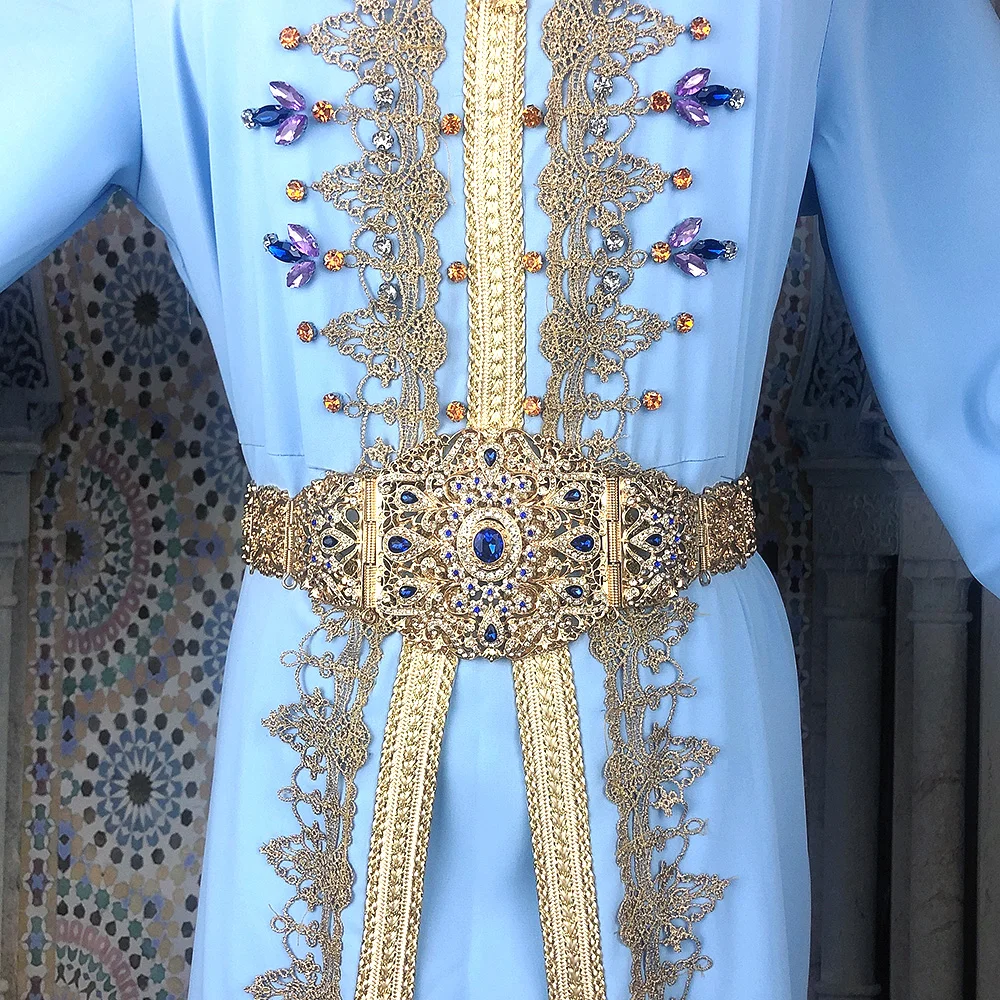 Neovisson Algeria High Quality 18K Gold Color Belt For Women Wedding Dress Waist Belt Chain Full Crystal Ladies Favorite Gift