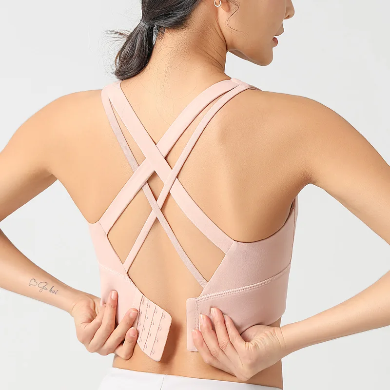 

Sexy Sports Bra Active Running Push Up Bralette Gym Crop Top Corset Sweat Femme Underwear Shockproof Gathered Cross Back Cropped
