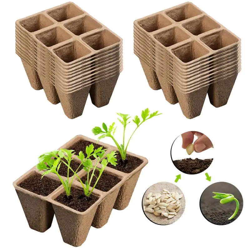 

6 girds plant pot Square biodegradable Nursery Pots grow seedlings Seed planting Home gardening decorative flower pots