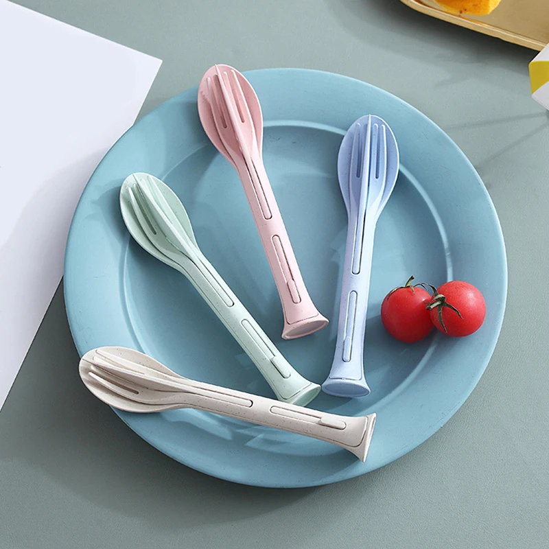 

3pcs/set Travel Portable Cutlery Set Japan Style Wheat Straw Knife Fork Spoon Student Dinnerware Sets Kitchen Tableware New