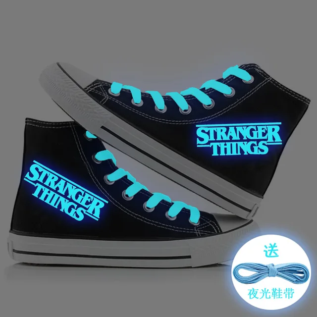 Stranger Things Eleven Dustin Cosplay Luminous Shoes Canvas Shoes Men High Shoes Casual Breathable Flat Shoes Girls Boys Shoes 1