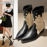 2022 new western cowboy boots womens middle boots thick heel pointed chelsea boots middle heel skinny boots single boots