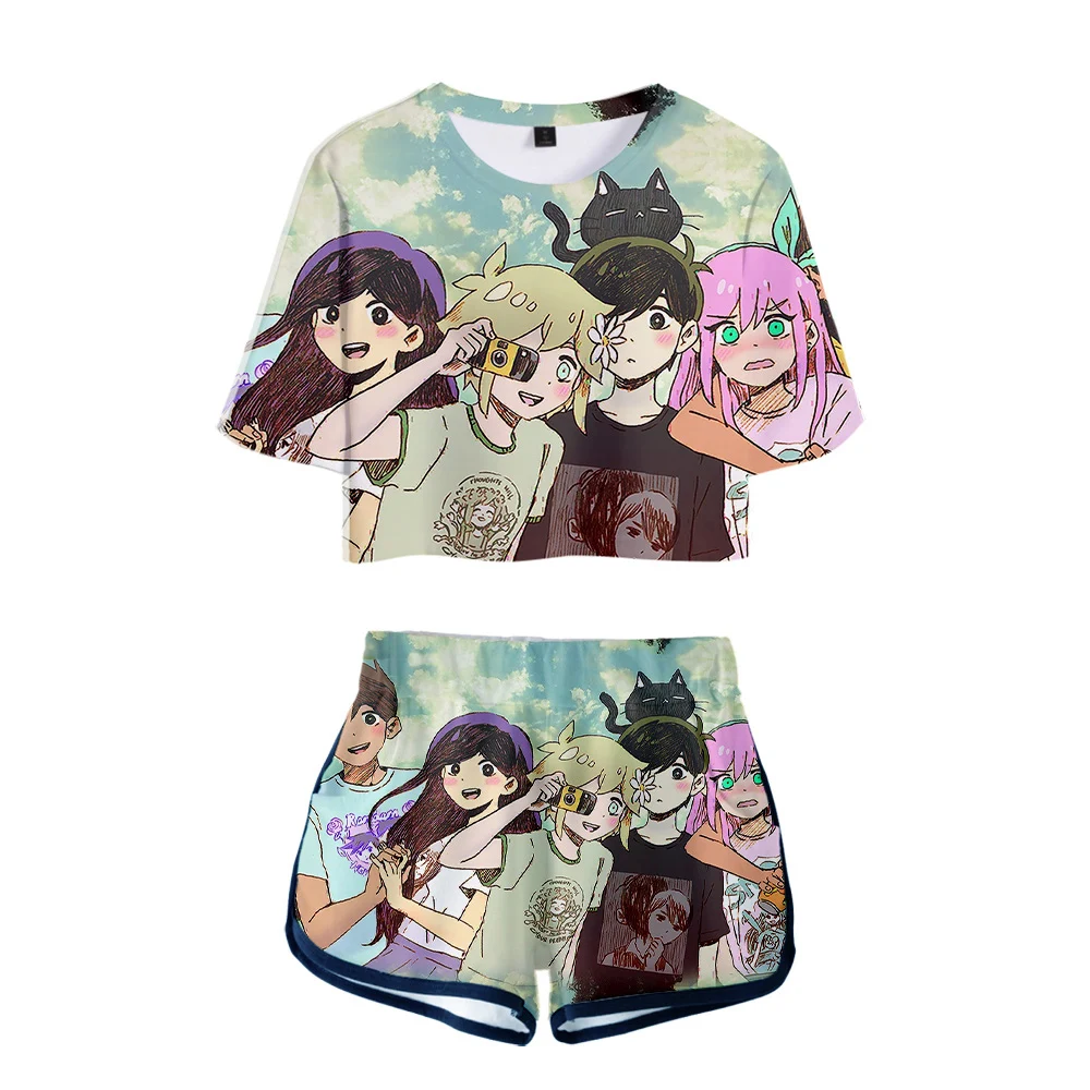 

Classic Popular Funny Omori 3D Print Short Sleeve Cool Sexy Shorts+lovely T-shirts Dew navel Pretty Girl suits Two Piece Set