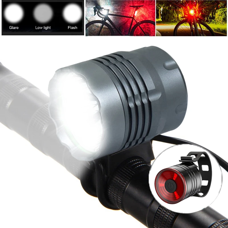 

4*T6 LED Bicycle Light Set 5200LM Bike Headlight Taillight Luz Bicicleta Bike Accessories Rechargeable 18650 Battery Pack
