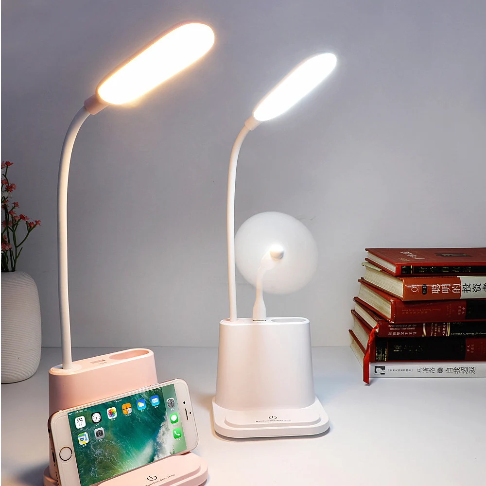 

Table Lamp Leds USB Rechargeable Touch Night Light Dimming Desk Light Eye Protection Learning Multi-Function Bracket with Fan