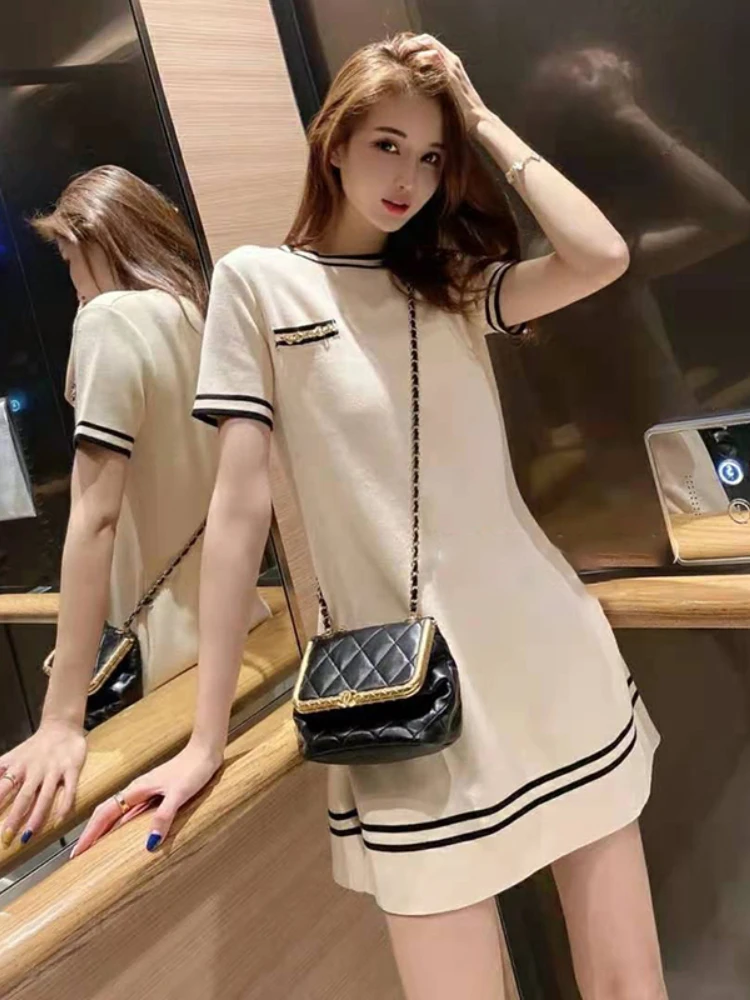 

Новинка 2022, французское дизайнерское нишевое высококлассное Легкое женское элегантное вязаное платье из вискозы, волшебное милое и нежное ...