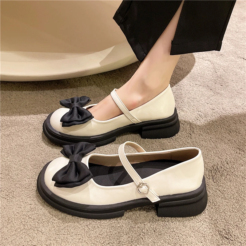 

Bow Sweet Mary Jane Shoes Women 2022 Novelties Autumn Square Heel Platform Elegant Medium Heel Women's Shoes Casual Ladies Pumps