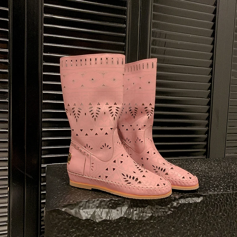 Женские кожаные сапоги с ажурным узором высокие дышащие Сапоги В рыцарском стиле