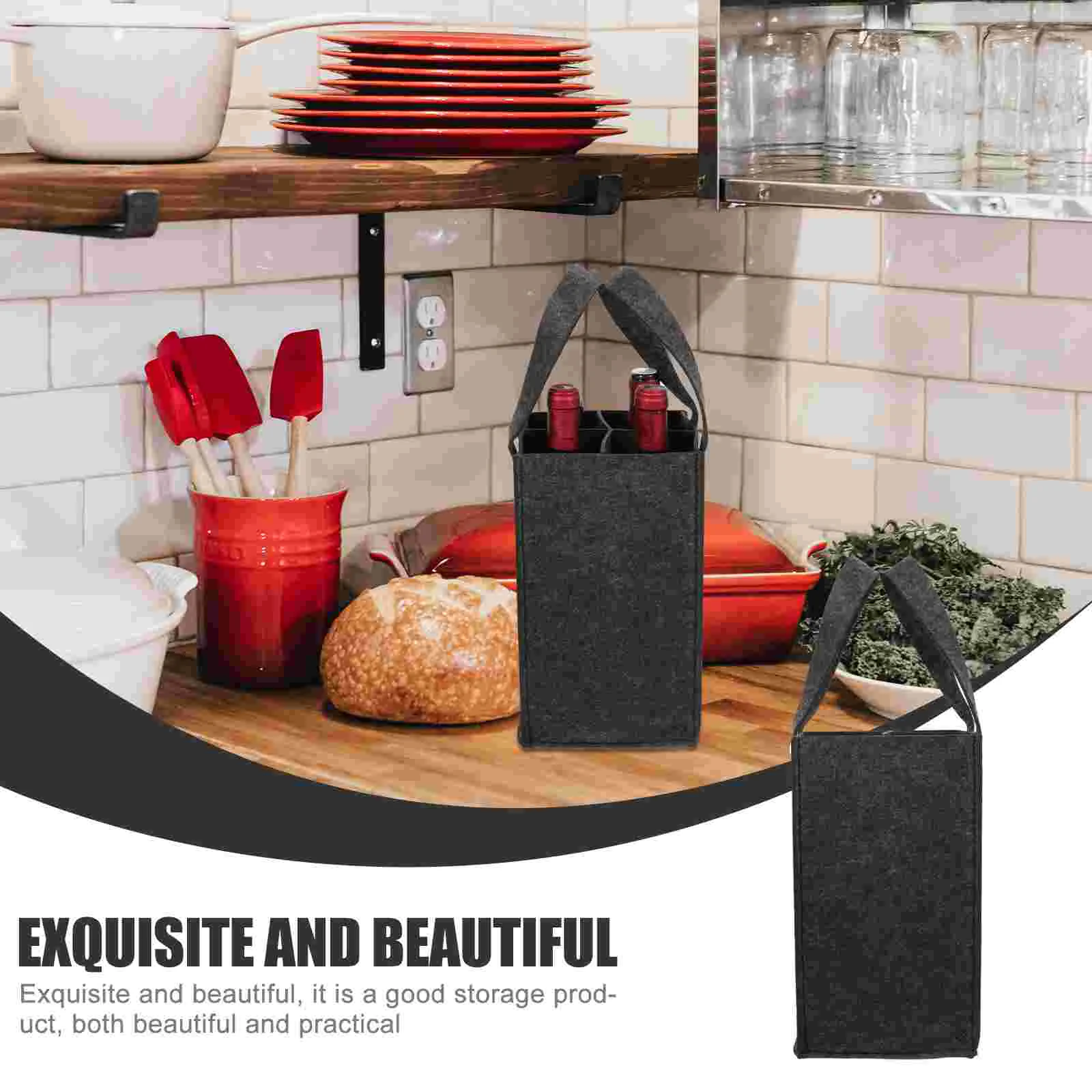 

Bag Bottle Tote Carrier Champagnebeer Giftcarrying Holiday Felt Storage Party Bottles Portable Practical Wrapping Divided Cooler