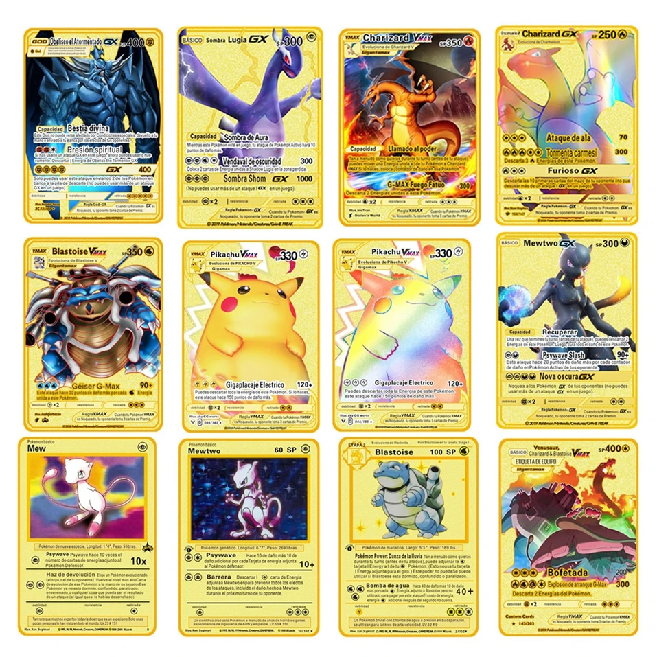 Набор металлических карт Покемон 5 шт. аниме испанский дисплей игра в игру V Vmax GX