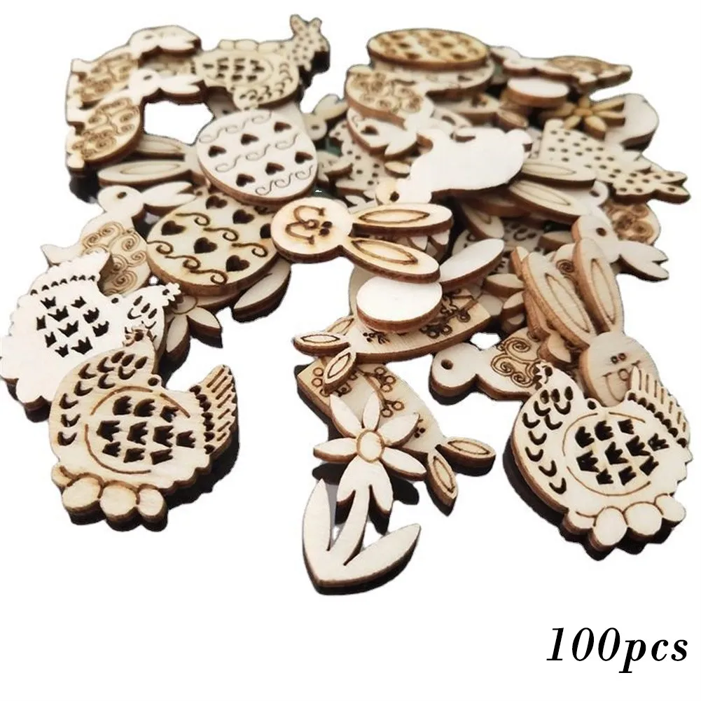 

50/100pcs Easter Rabbit Eggs Wooden Craft Easter Decoration 3cm Home Decor Party Wood Chips DIY Handcraft Hanging Ornaments