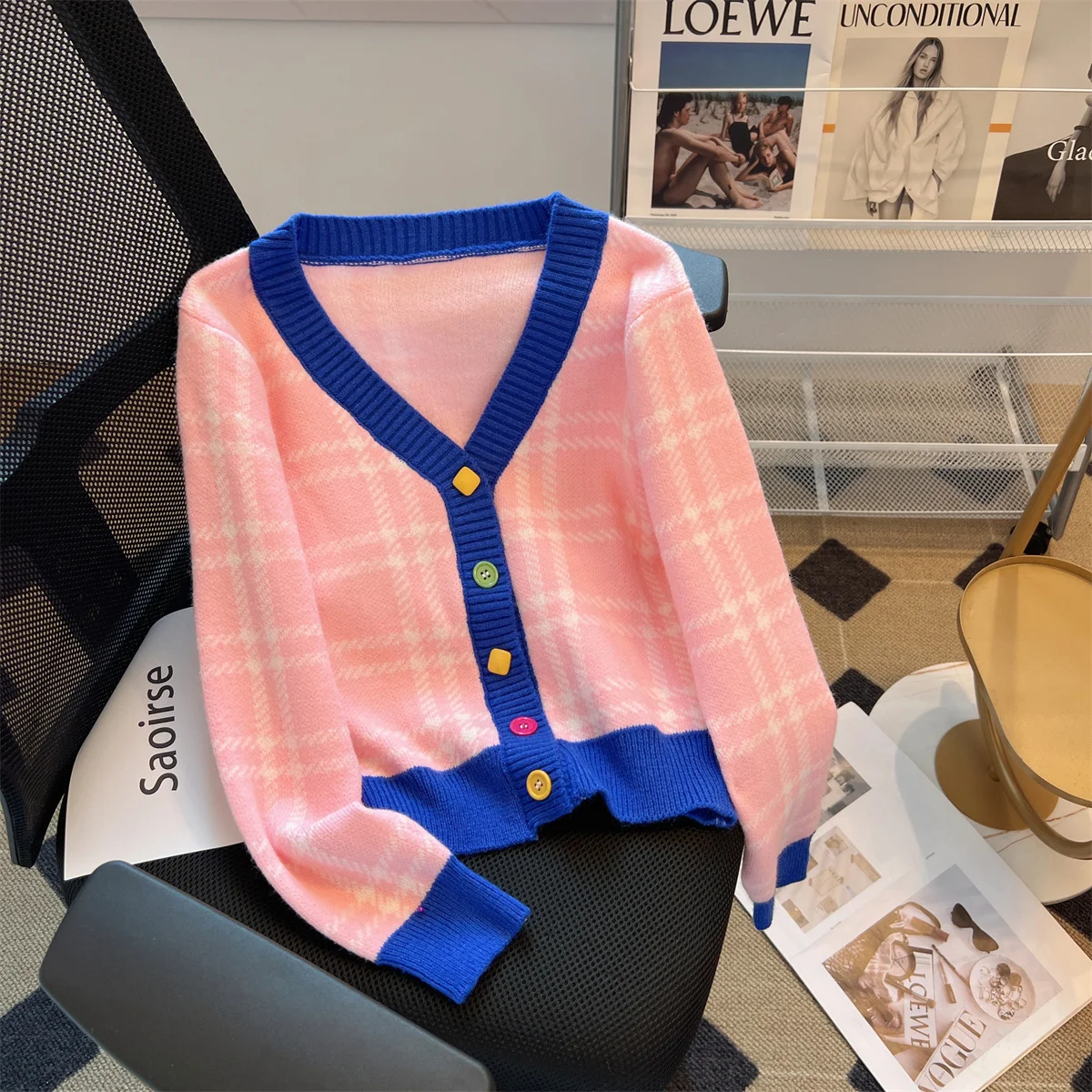 

Женский трикотажный кардиган на пуговицах, повседневная винтажная кофта с длинным рукавом, модель Y2k в Корейском стиле на осень и зиму, 2023