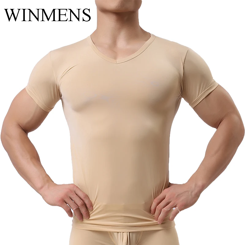 Мужская однотонная Тонкая полупрозрачная футболка с коротким рукавом и