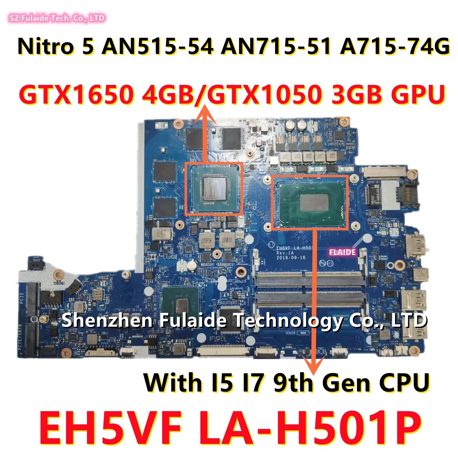 

EH5VF LA-H501P For Acer Nitro 5 AN515-54 AN715-51 A715-74G Laptop Motherboard With i5 i7 9th Gen CPU GTX1650 4GB/GTX1050 3GB GPU