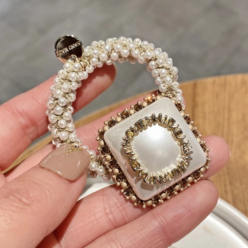 

Luxury Elegant Pearl Hair Ties Rope Rhinestones Ball Head Tie Fashion Ring Korean Wedding Jewelry Accessories for Women