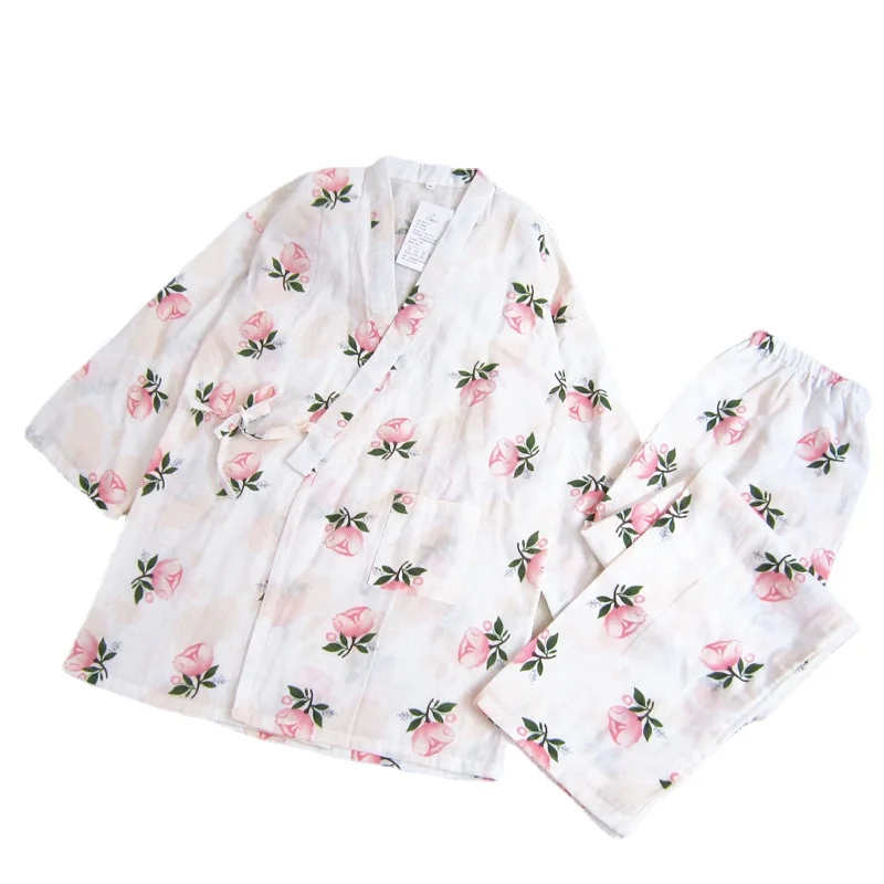 Spring and Autumn Japanese-style Pajamas for Women Long-sleeved Trousers Sleepwear Women's Thin Suit Leisure and Soft Housewear