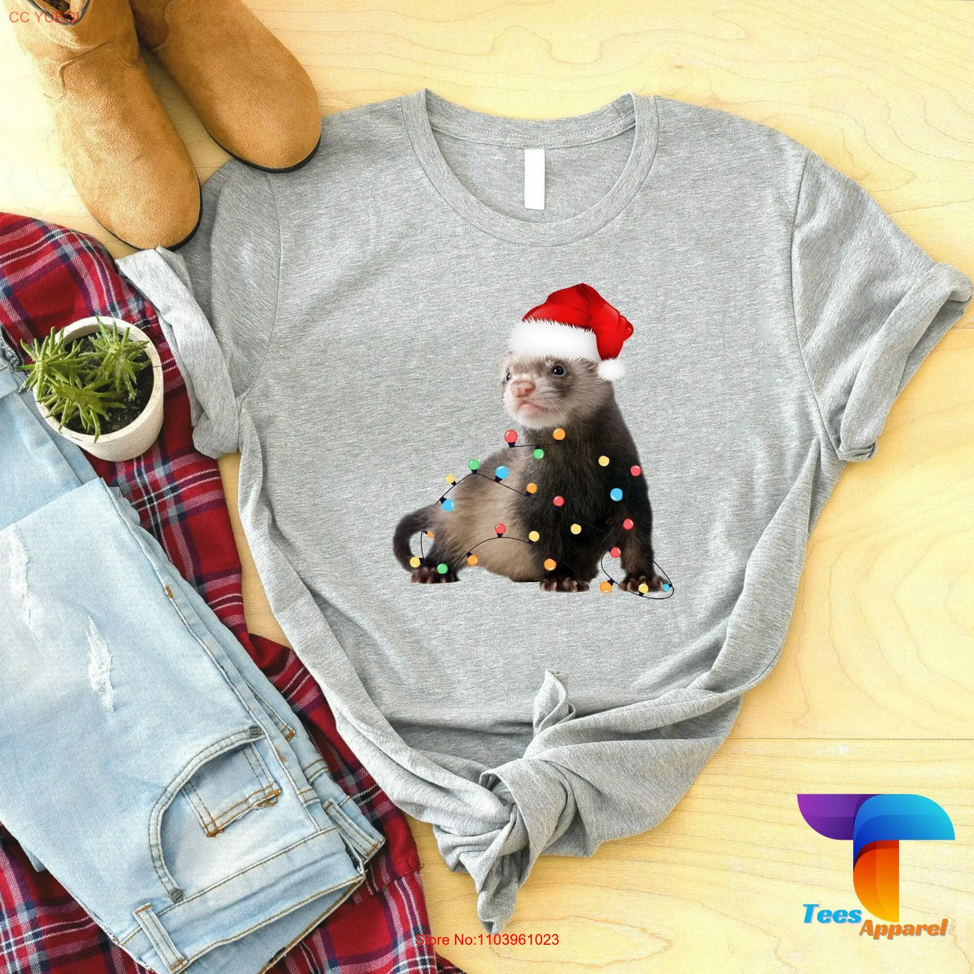 Футболка с рождественскими огнями и хорьком забавная рождественская вечеринка