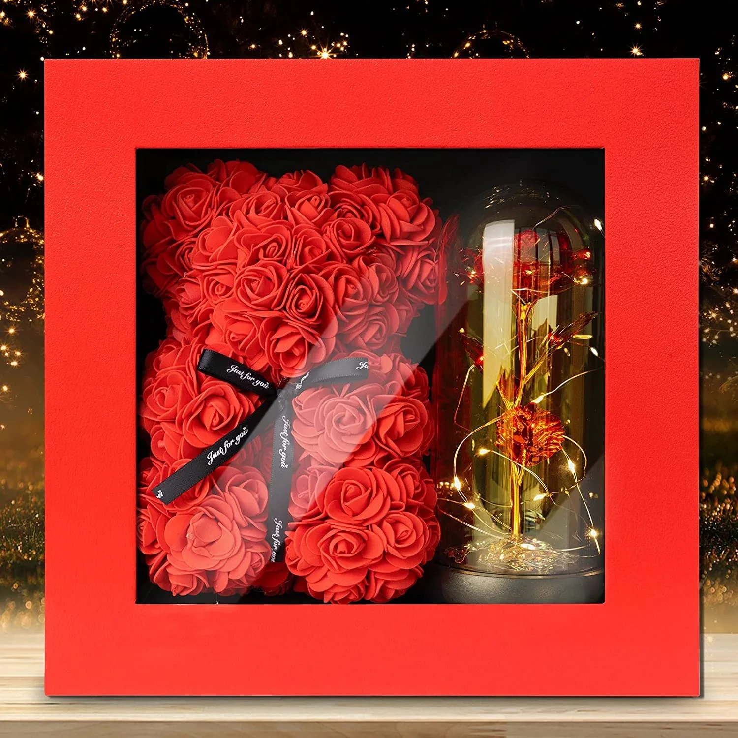 Mothers Day Rose Bear Galaxy Rose In Glass Dome Artificial F