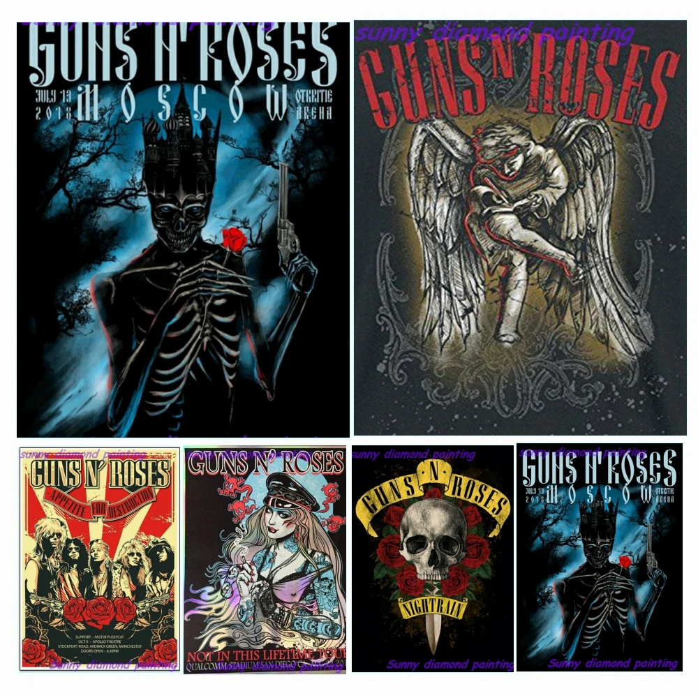 

Набор для алмазной вышивки крестиком Guns N Roses, Набор для творчества из тяжелого металла 5D, с рисунком черепа, для домашнего декора, подарок