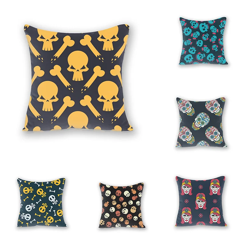 

подушки декоративные навлочки декоративные Наволочка в виде черепа, Хэллоуина, персиковая кожа, тыква, летучая мышь, волшебник, наволочка д...