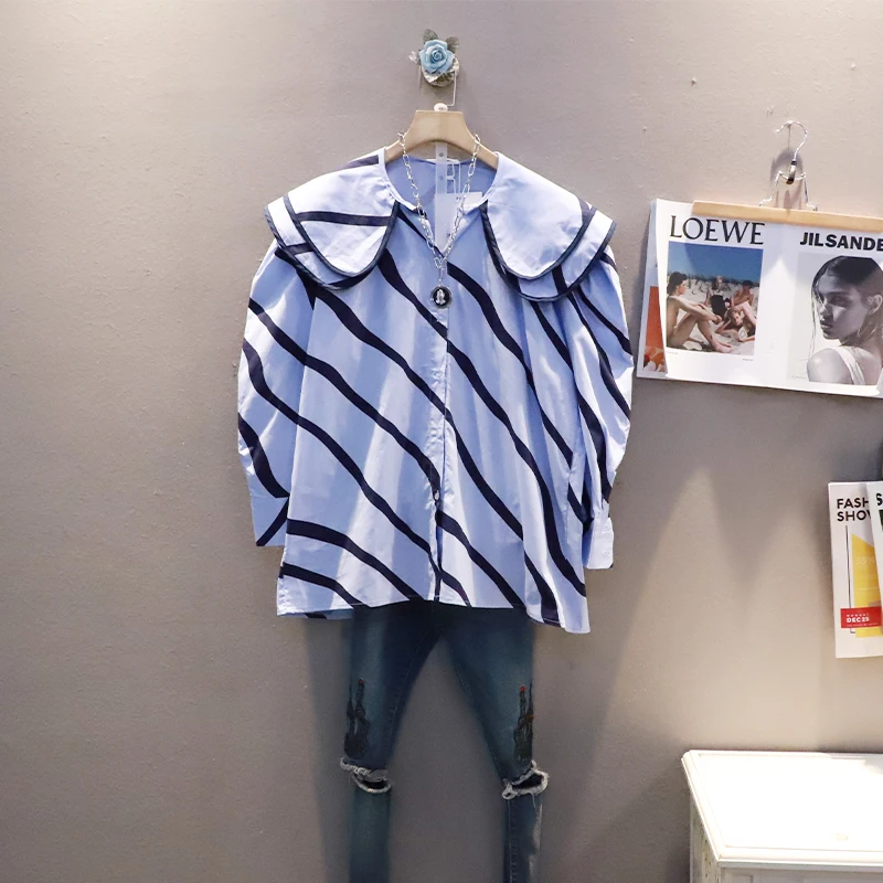 

SuperAen, модная весенняя рубашка с воротником в стиле Питера Пэна, новинка, свободный, большой, тонкий, полный кардиган, блузка для женщин