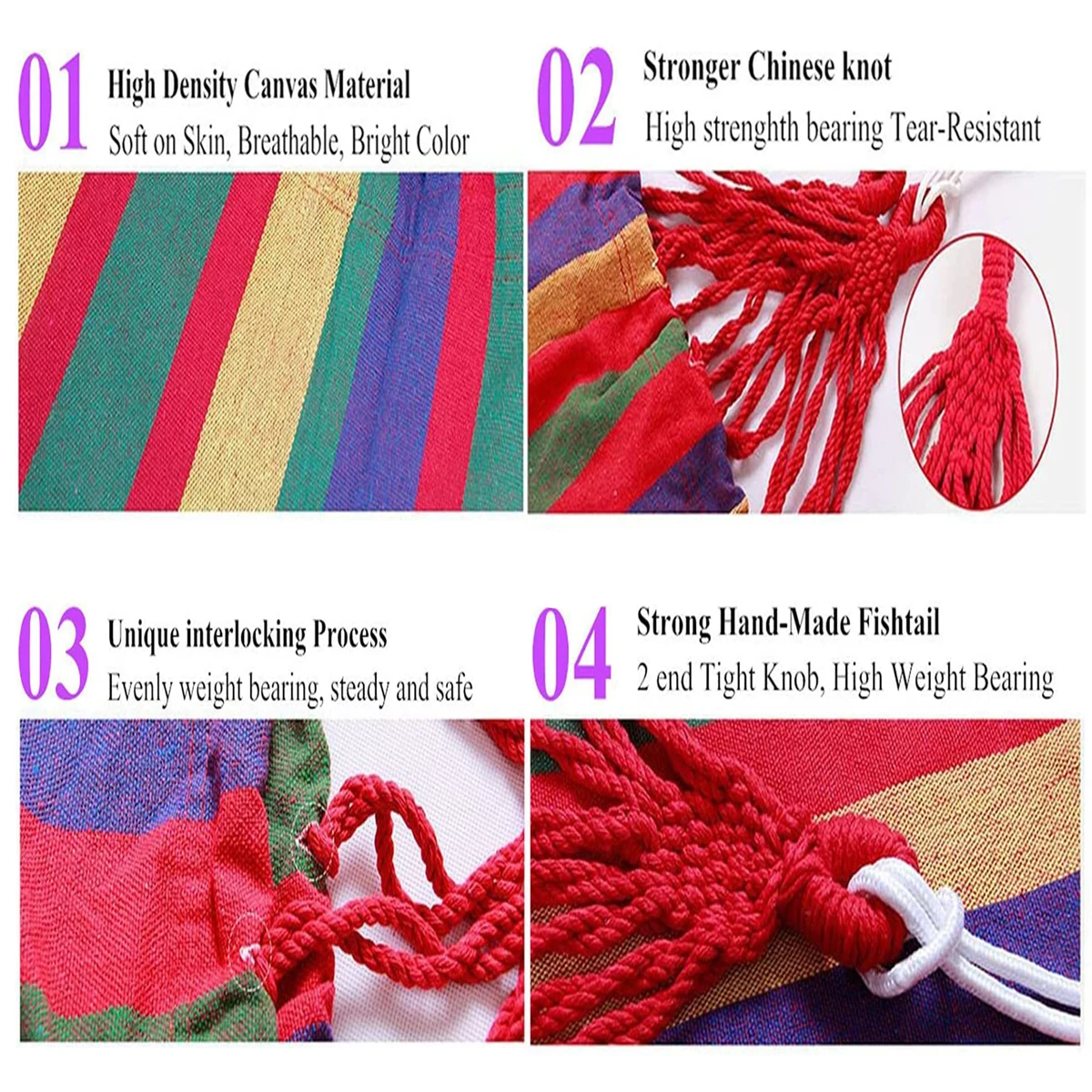 Фото Двойной гамак, 2-местный холщовый хлопковый гамак с деревенскими ремнями для патио, сада, заднего двора, на открытом воздухе и в помещении (красный, синий) №4
