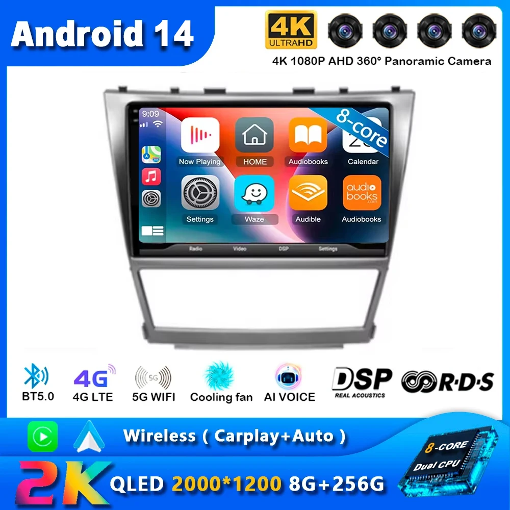 QLED Android 14 для Toyota Camry 40 2006 - 2011 DSP AGPS Автомагнитола мультимедийный видеоплеер